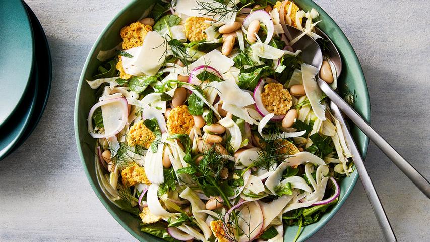 White Bean Salad with a Cheesy Crunch