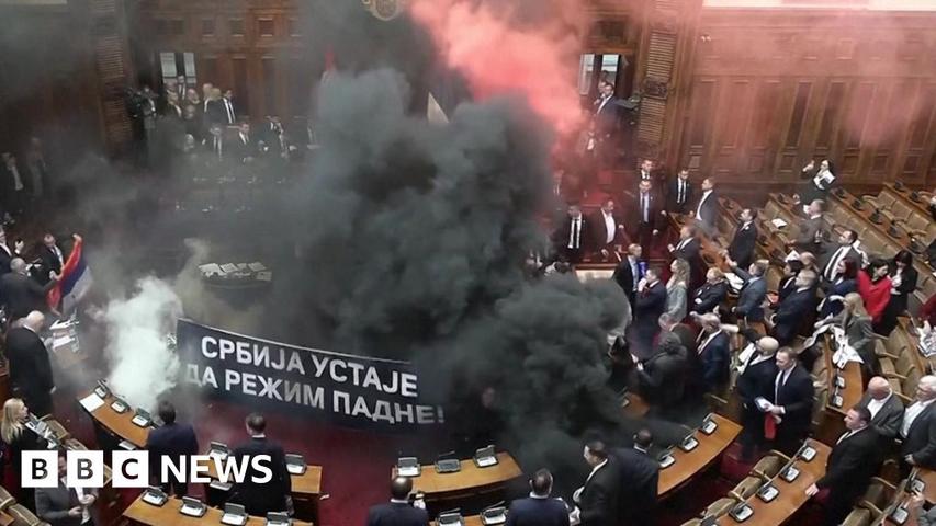 Messy Protest in Serbian Parliament!